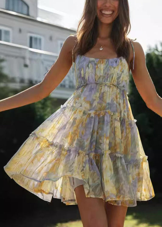 Chiffon Purple Summer Beautiful Dress Tea Print