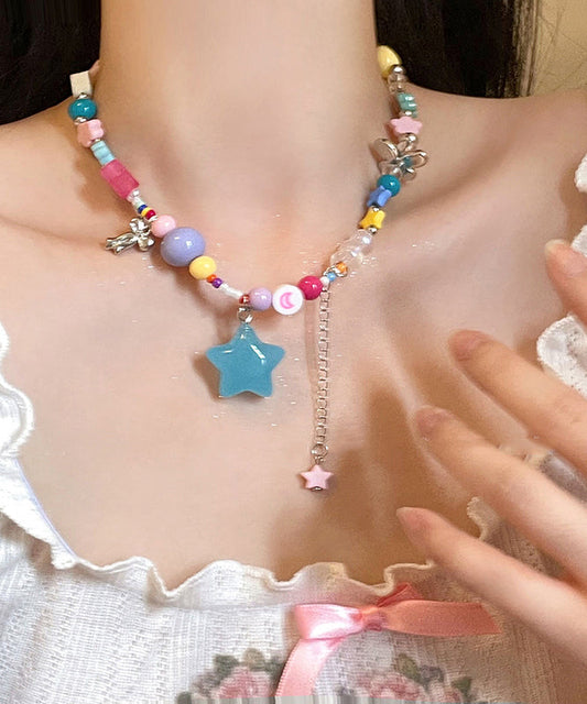 Resin Love Beads Pendant Copper Beautiful Tassel Necklace Rainbow