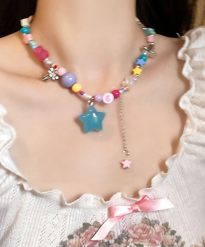 Resin Love Beads Pendant Copper Beautiful Tassel Necklace Rainbow