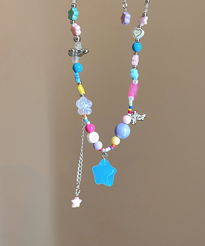 Resin Love Beads Pendant Copper Beautiful Tassel Necklace Rainbow
