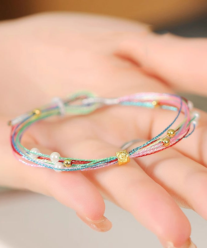 Beautiful Multicolored Rainbow Bracelet Charm Floral Weaving