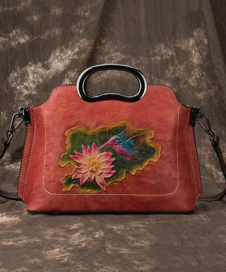 Handbag Embossed Red Leather Versatile Calf Tote Beautiful