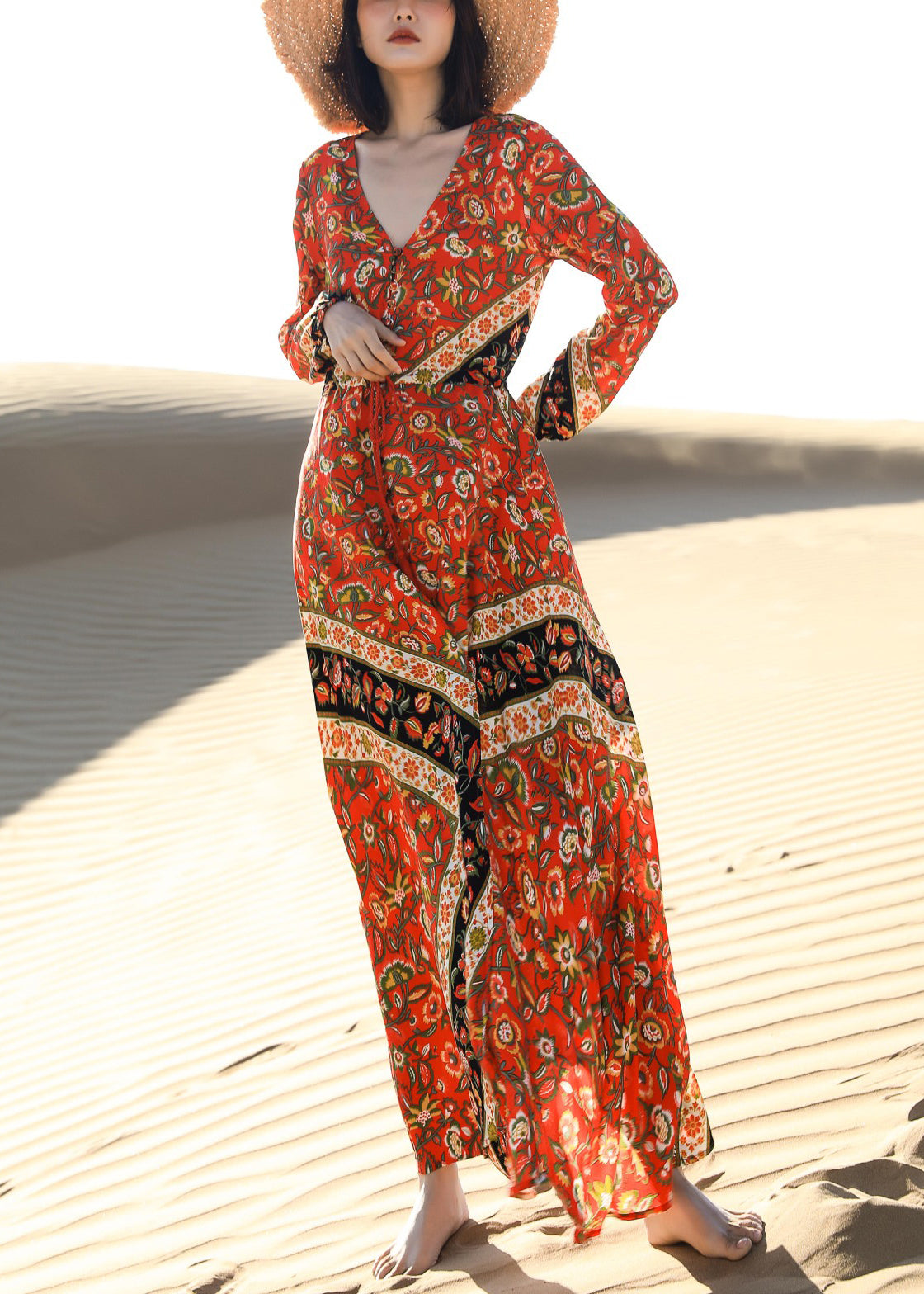 Up Print Lace Dress Beautiful Long Fall Red Pockets