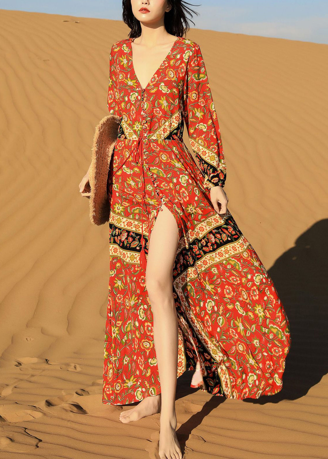 Up Print Lace Dress Beautiful Long Fall Red Pockets