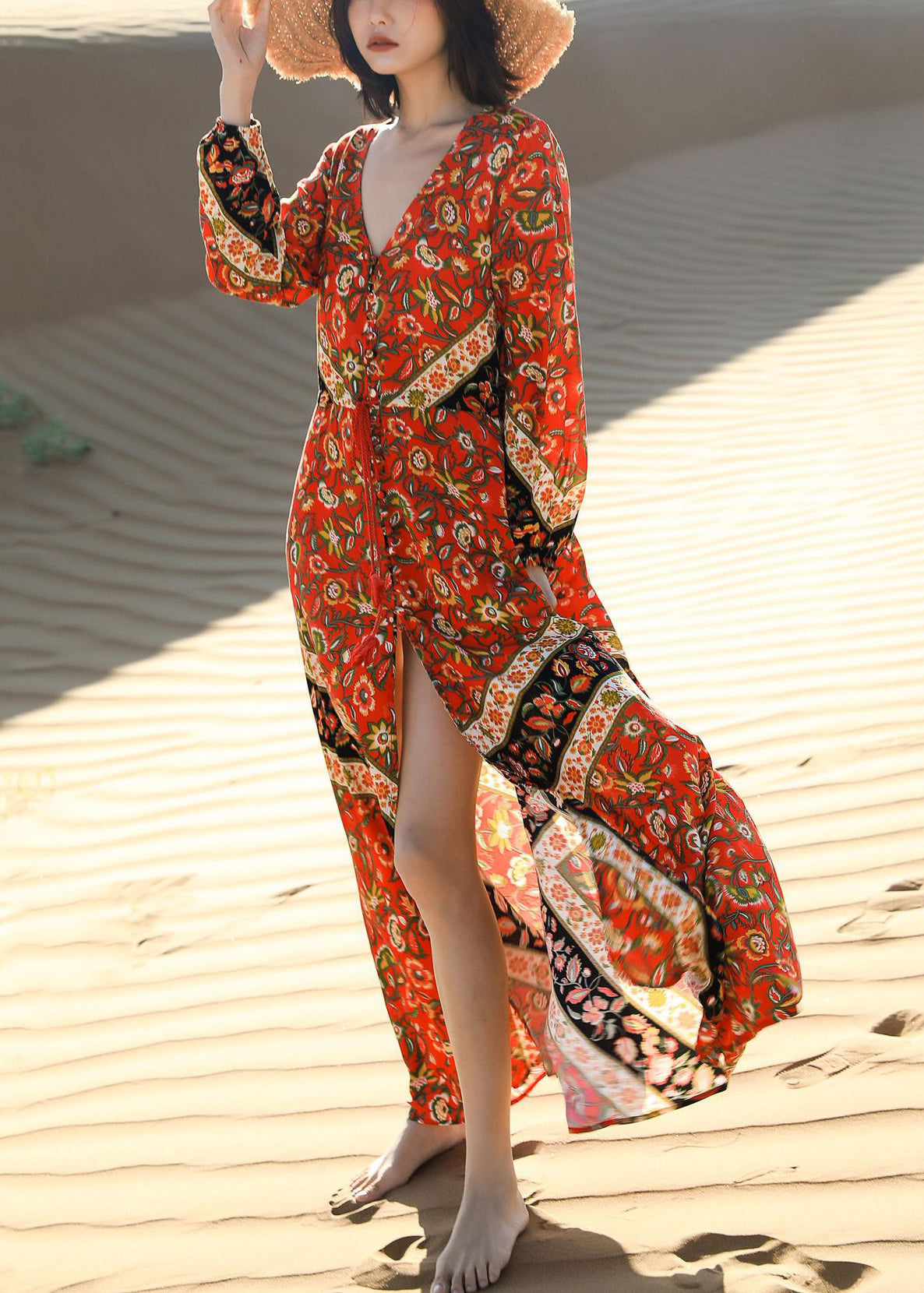 Up Print Lace Dress Beautiful Long Fall Red Pockets