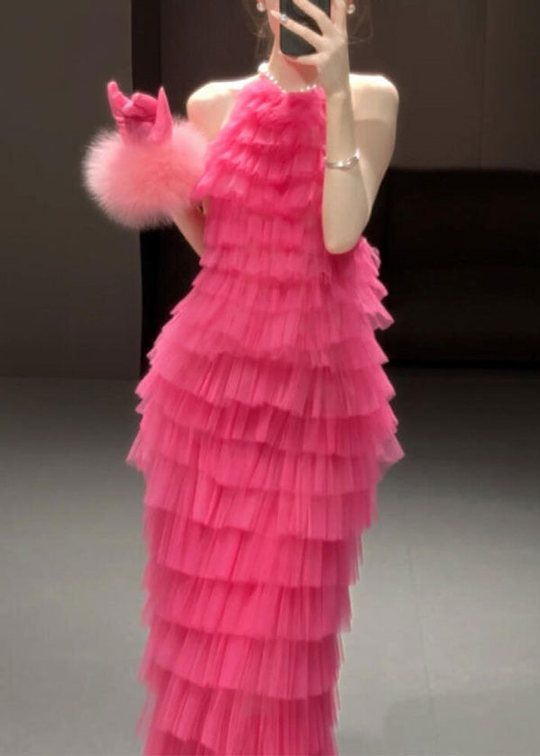 Beautiful Dresses Rose Solid Sleeveless Pleated Backless