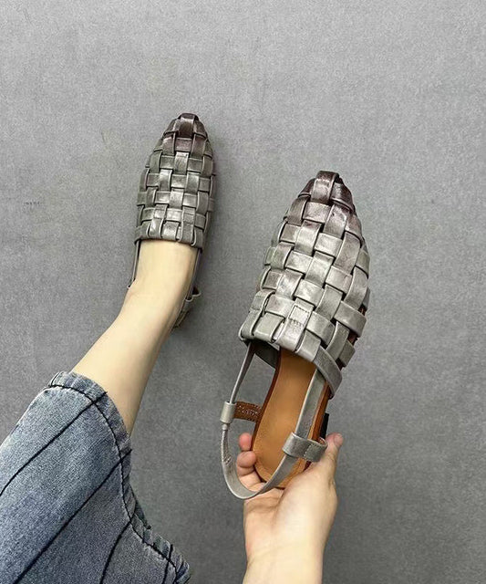 Chunky Grey Out Beautiful Cowhide Sandals Splicing Leather Hollow