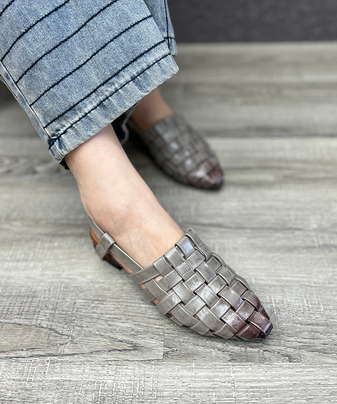 Chunky Grey Out Beautiful Cowhide Sandals Splicing Leather Hollow