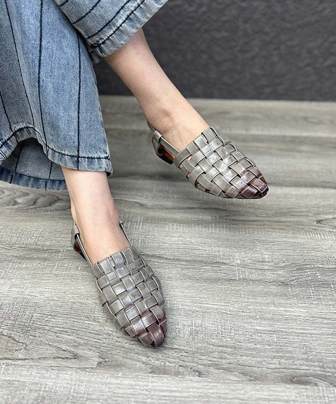 Chunky Grey Out Beautiful Cowhide Sandals Splicing Leather Hollow