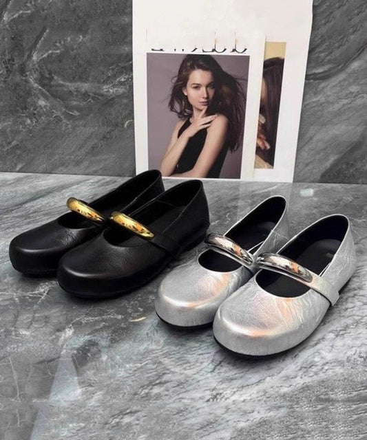 Beautiful Black Faux Splicing Flat Shoes Leather Comfy