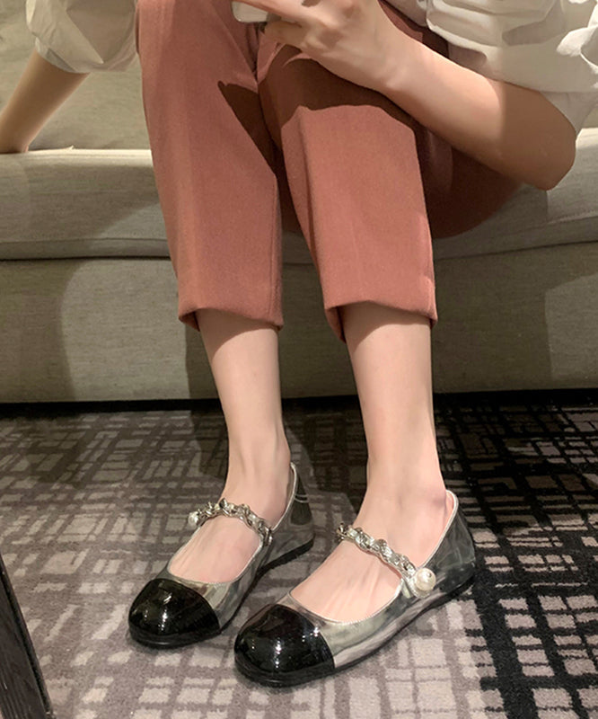 Flat Shoes Feet Leather Beautiful Splicing Faux Silver Buckle