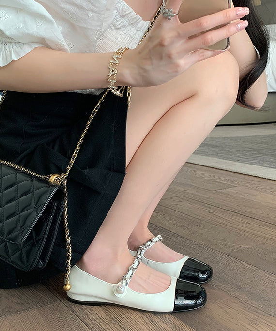 Flat Shoes Feet Leather Beautiful Splicing Faux Silver Buckle