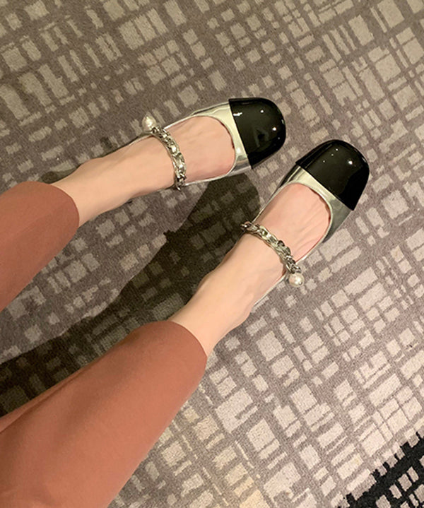 Flat Shoes Feet Leather Beautiful Splicing Faux Silver Buckle