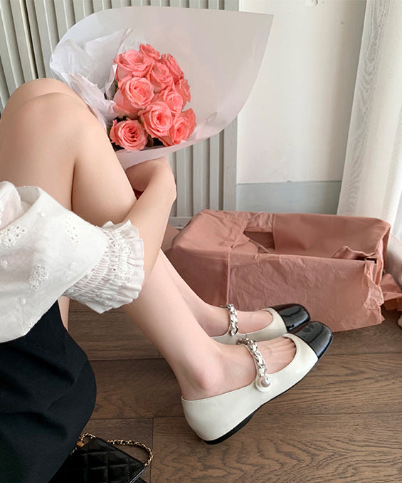 Flat Shoes Feet Leather Beautiful Splicing Faux Silver Buckle