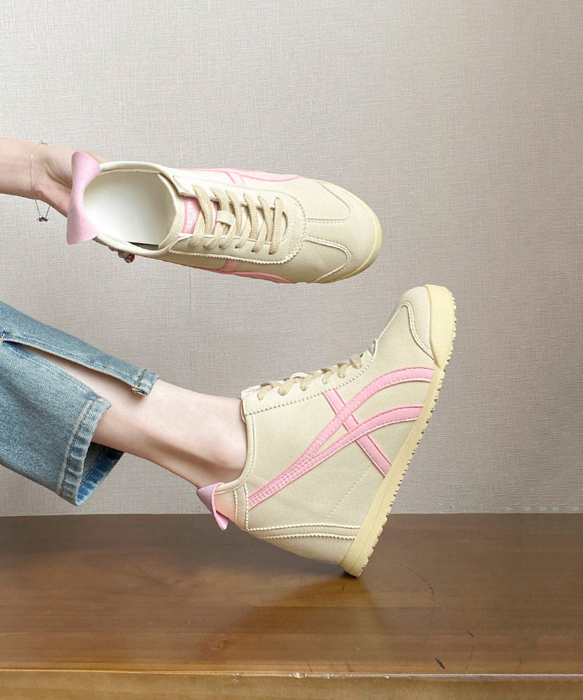 Faux Beautiful Heels Shoes Pink High Wedge Leather Splicing