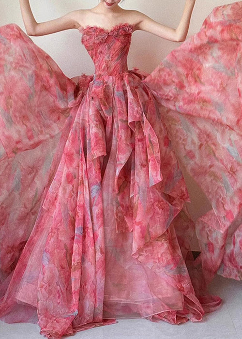 High Hem Print Chiffon Strapless Large Beautiful Waist Exra