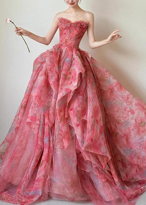 High Hem Print Chiffon Strapless Large Beautiful Waist Exra