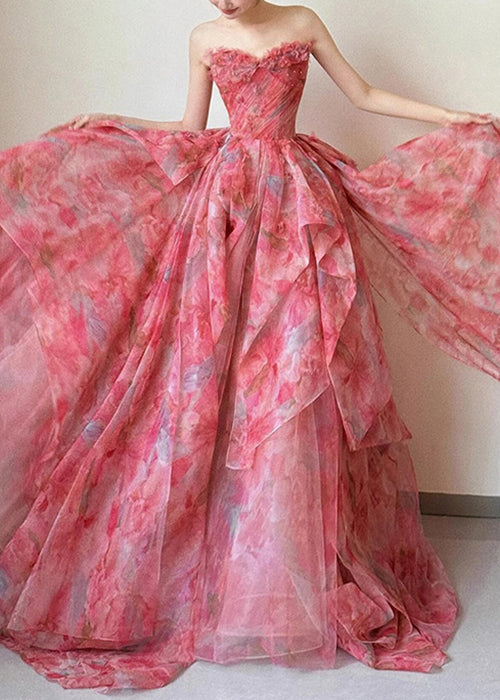 High Hem Print Chiffon Strapless Large Beautiful Waist Exra