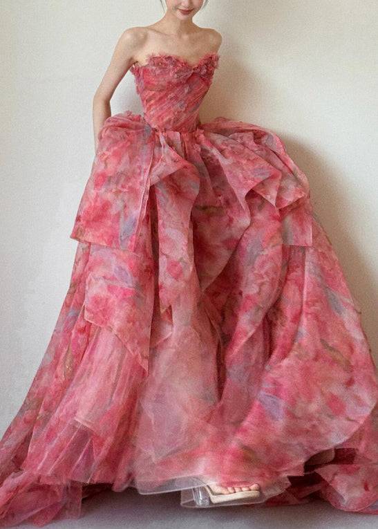 High Hem Print Chiffon Strapless Large Beautiful Waist Exra