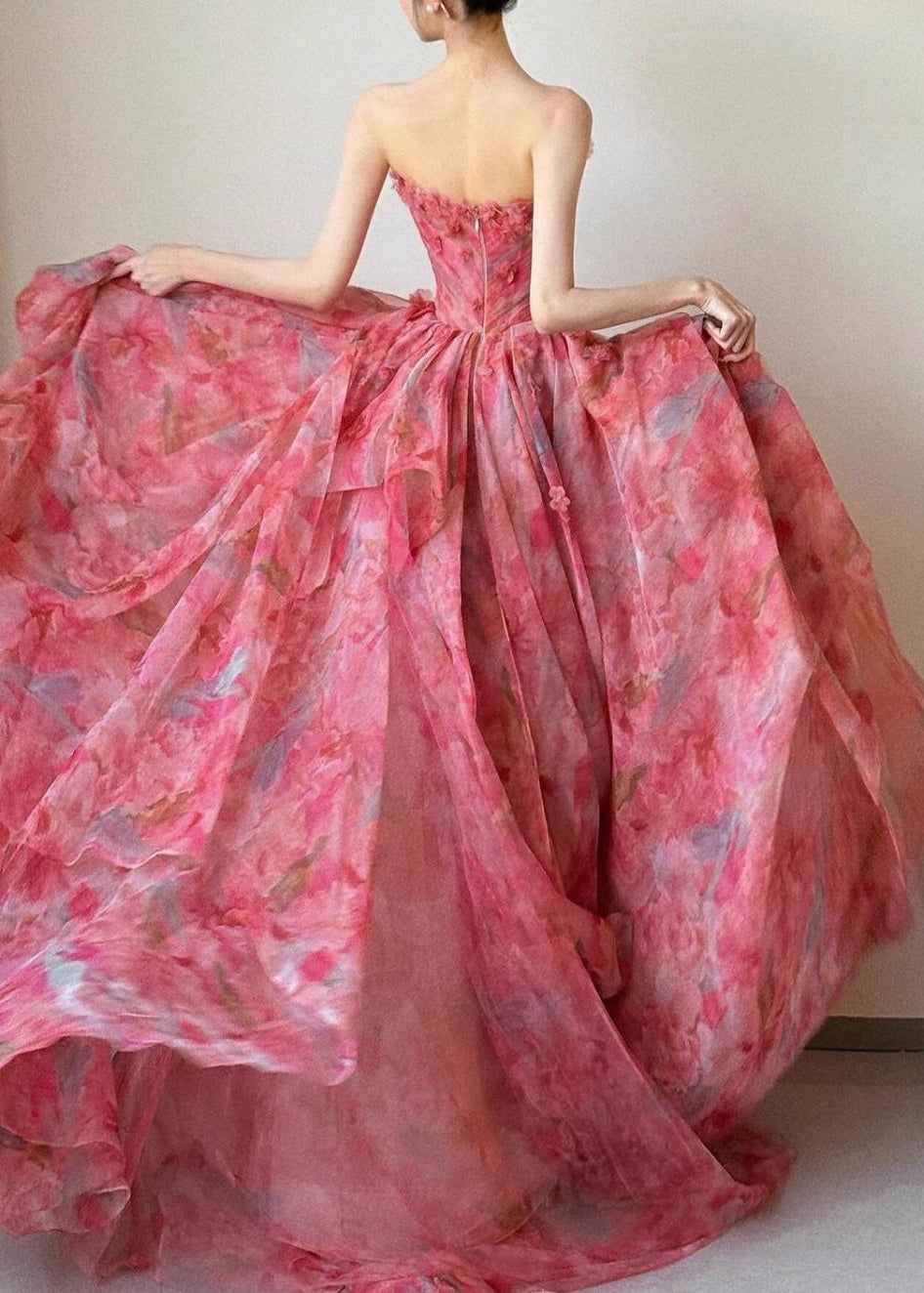 High Hem Print Chiffon Strapless Large Beautiful Waist Exra