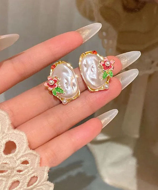 Stud Beautiful Earrings White Pearl Alloy Copper Asymmetrical