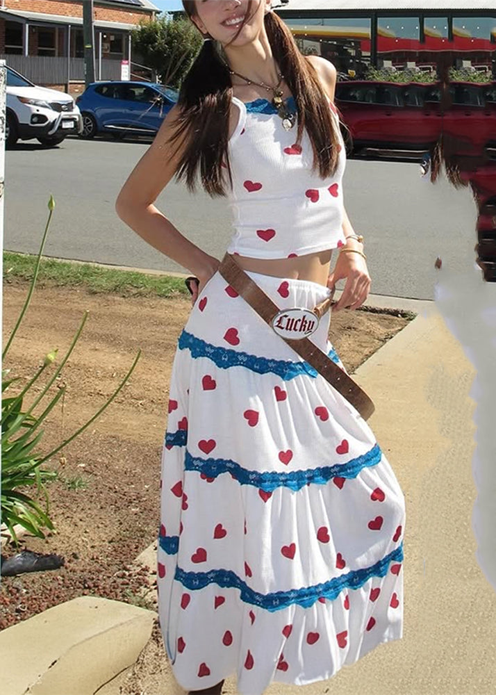 Skirts Maxi Summer And Print White Pieces Set Vest Beautiful Two