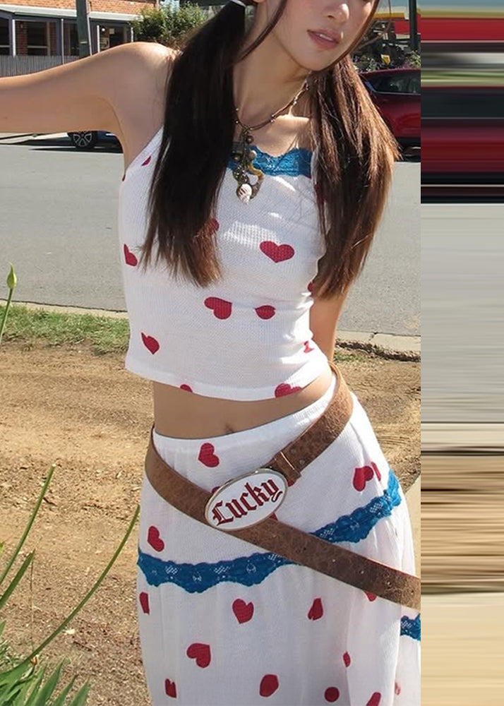 White Maxi Set Print Two Beautiful Vest Summer And Pieces Skirts