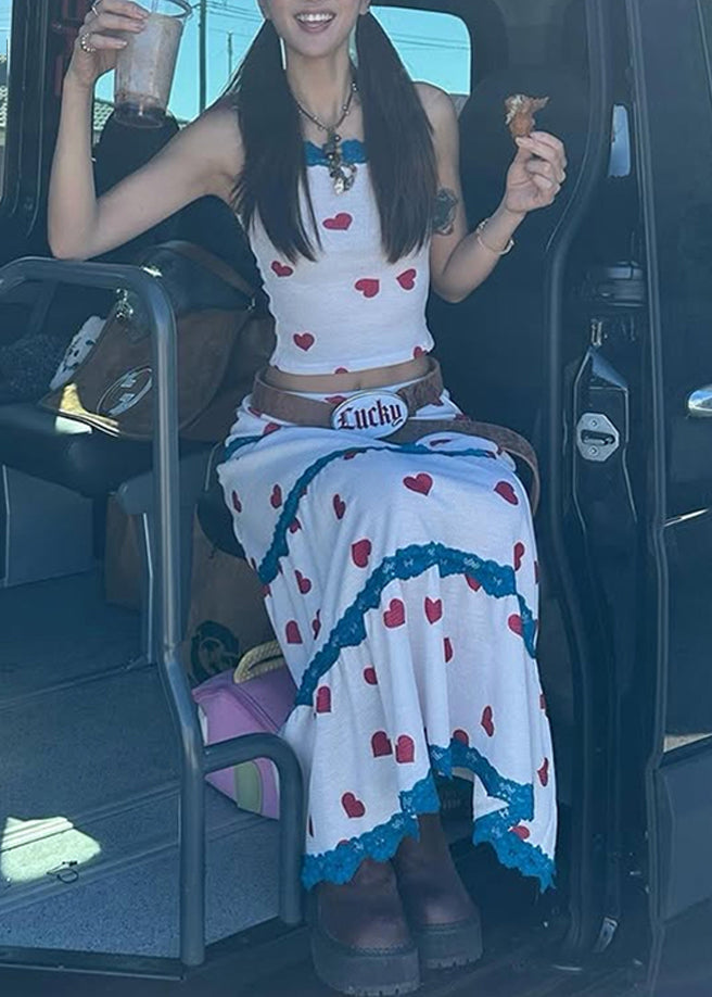 White Maxi Set Print Two Beautiful Vest Summer And Pieces Skirts