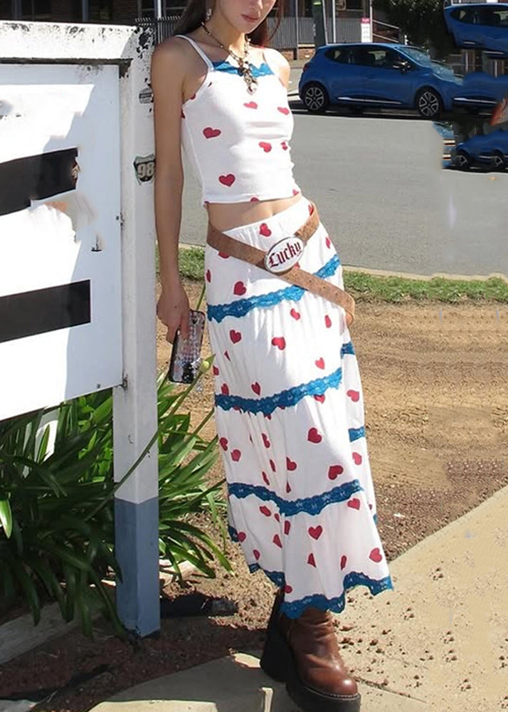 Skirts Maxi Summer And Print White Pieces Set Vest Beautiful Two