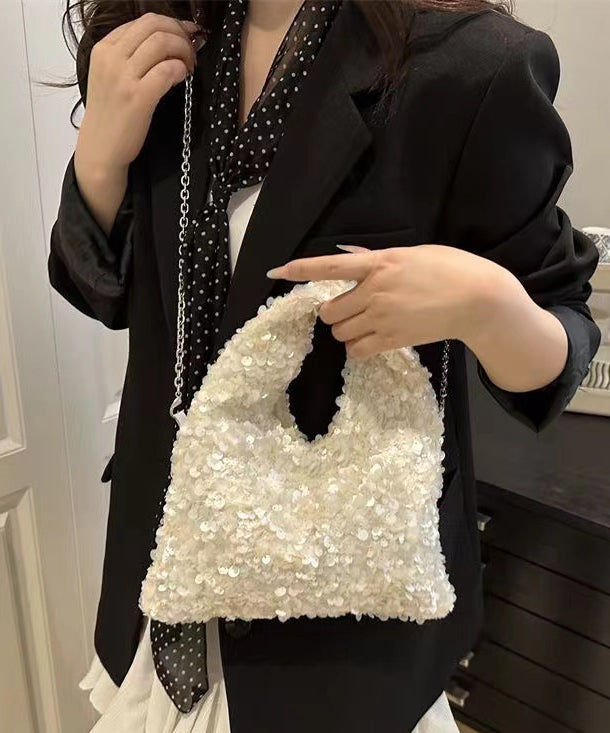 Sequins Tote Womens White Beautiful Handbag