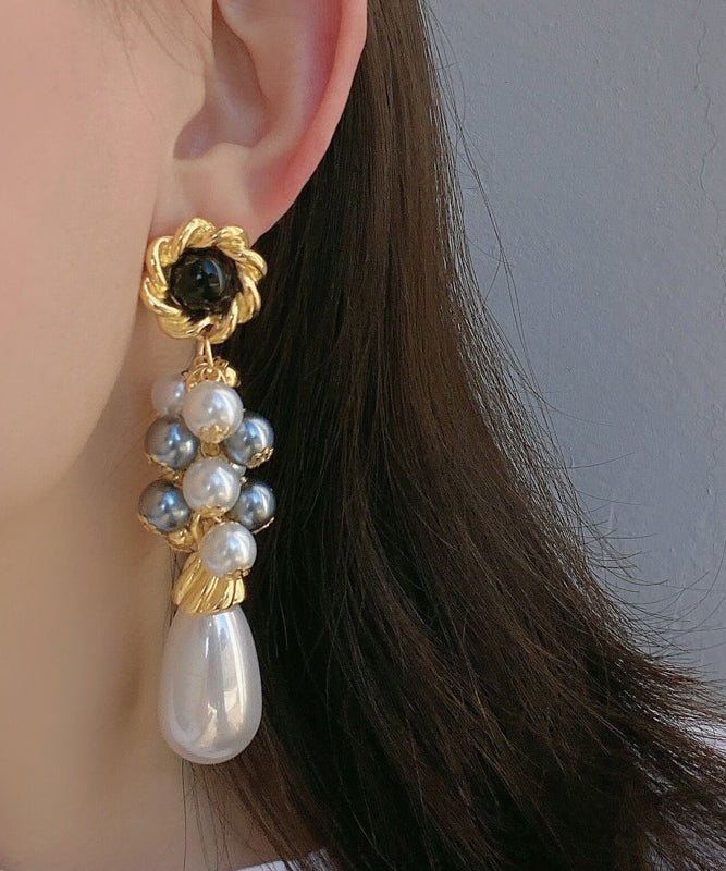 Beautiful White Sterling Silver Alloy Pearl Drop Earrings QZ012