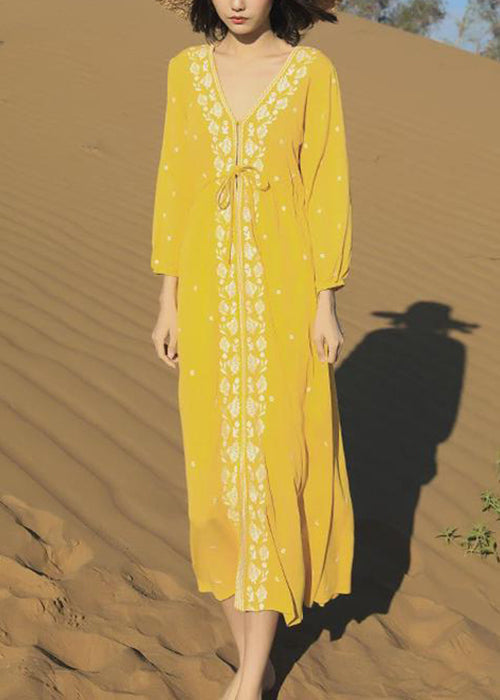 Cotton Up Yellow Bracelet Dresses Embroidered Long Lace Beautiful