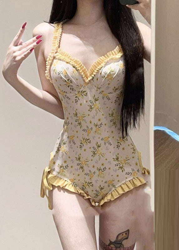 Smock Yellow Set And Beautiful Bodysuit Print Lingerie