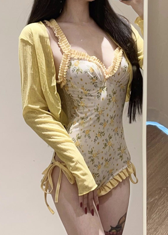 Smock Yellow Set And Beautiful Bodysuit Print Lingerie