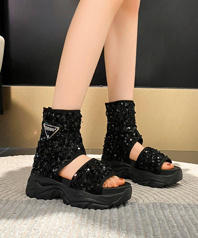 Bottes beiges à plateforme et bout ouvert avec paillettes élégantes KJ071