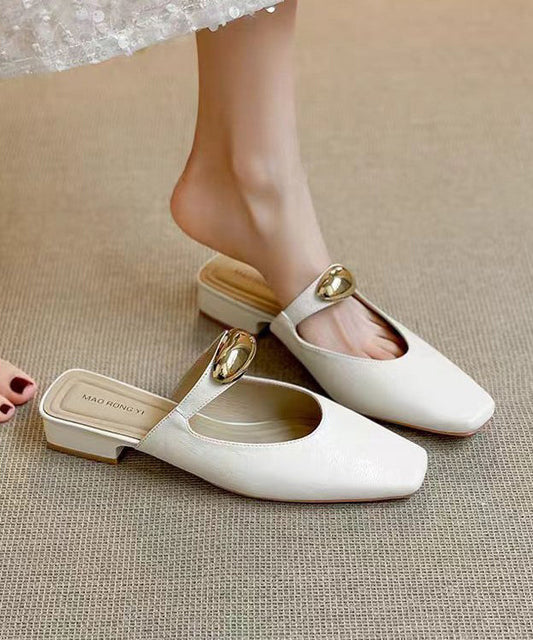 Splicing Chunky Slide Beige Boutique Faux Sandals Leather