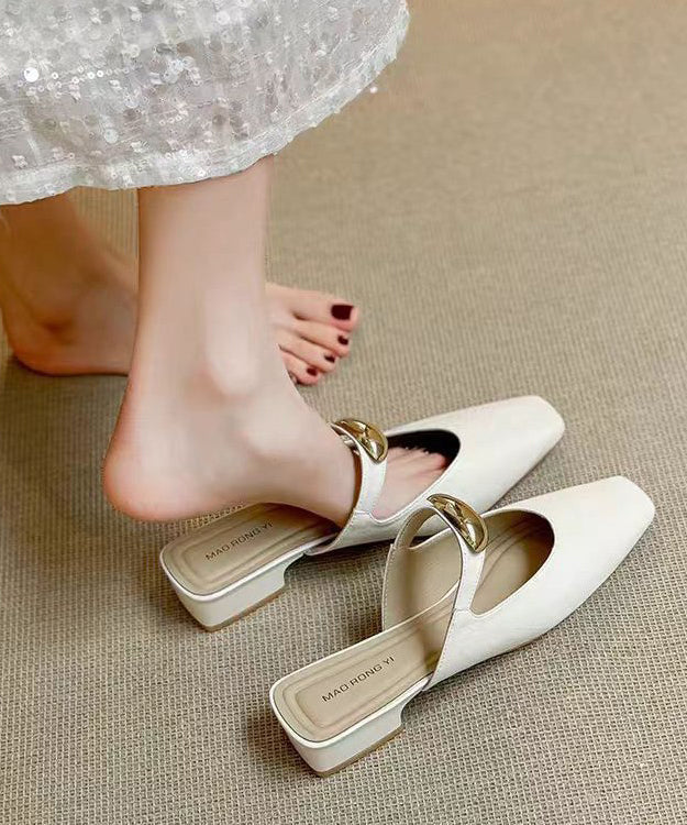 Splicing Chunky Slide Beige Boutique Faux Sandals Leather