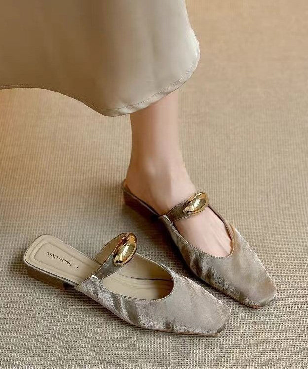 Splicing Chunky Slide Beige Boutique Faux Sandals Leather