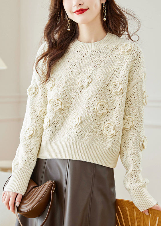 Beige Cozy Patchwork Knit Fall Sweater O Neck QS009