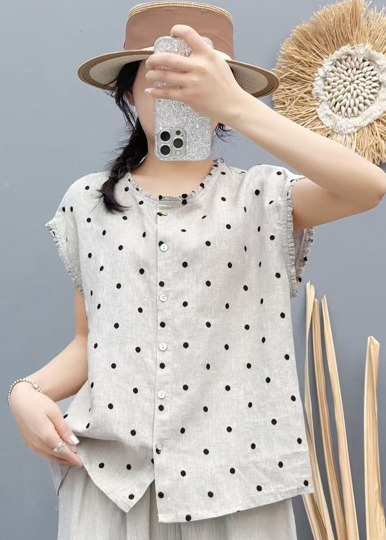 Beach Dot Beige Sleeveless Linen Vest Oversized