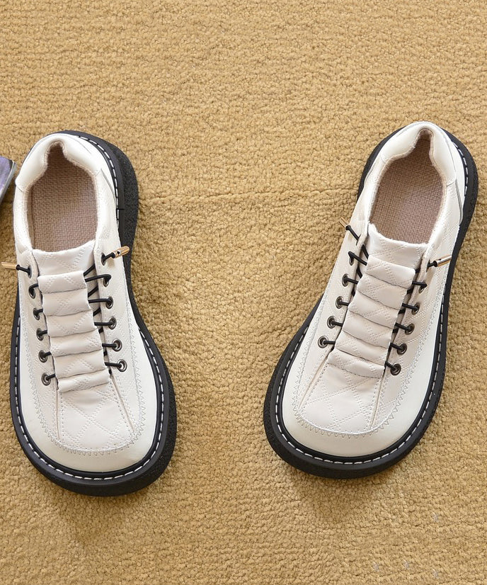 Comfortable Faux For Loafers Women Splicing Leather Beige