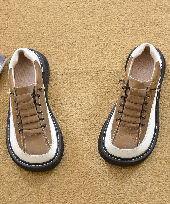 Comfortable Faux For Loafers Women Splicing Leather Beige