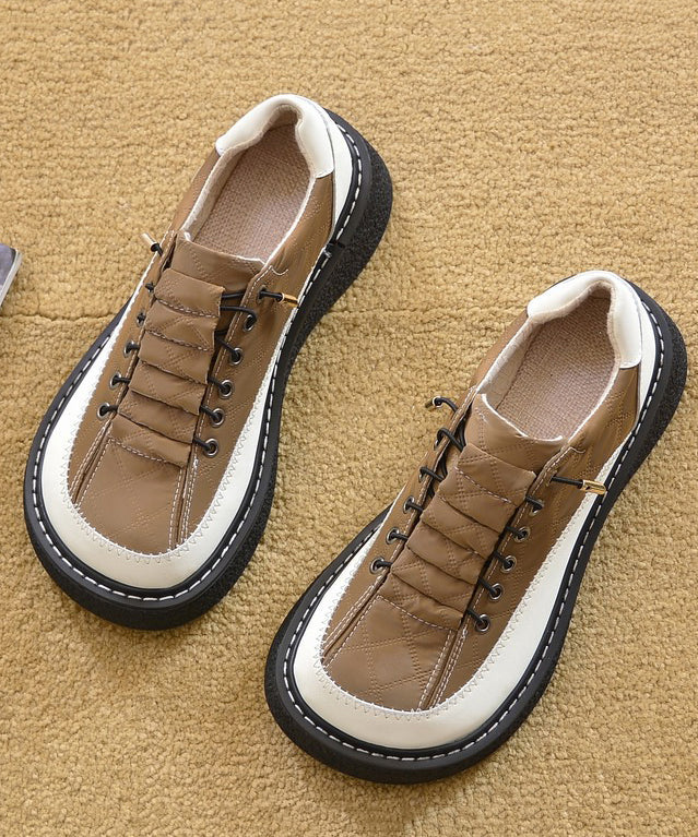 Comfortable Faux For Loafers Women Splicing Leather Beige