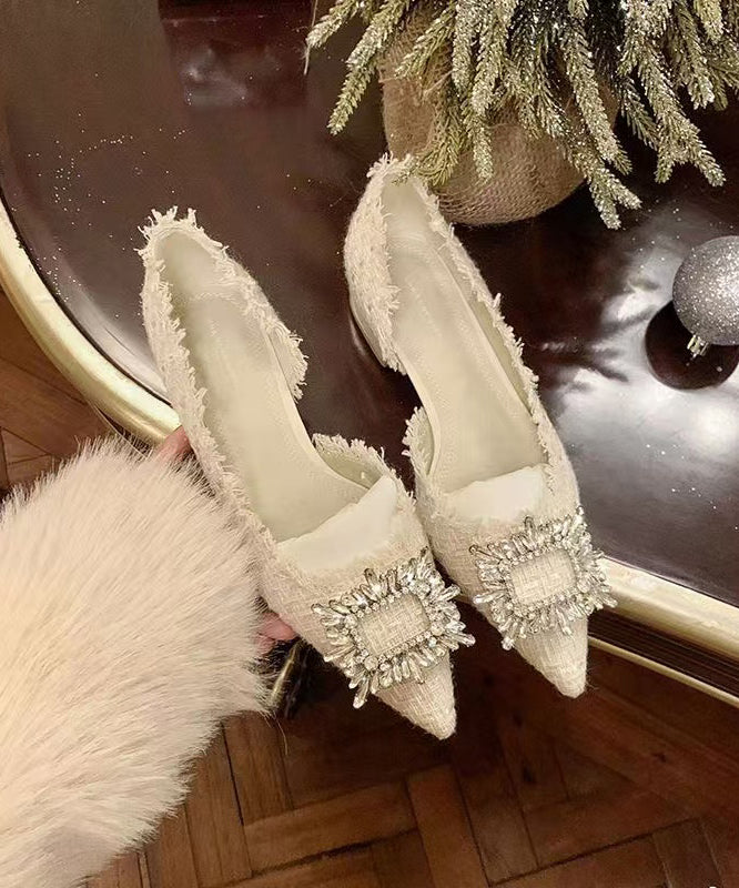 Beige Feet Shoes French Toe Flat Splicing Zircon Pointed