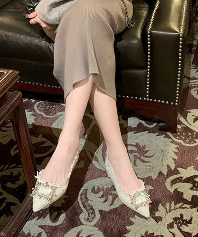 Beige Feet Shoes French Toe Flat Splicing Zircon Pointed