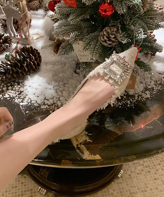 Beige Feet Shoes French Toe Flat Splicing Zircon Pointed