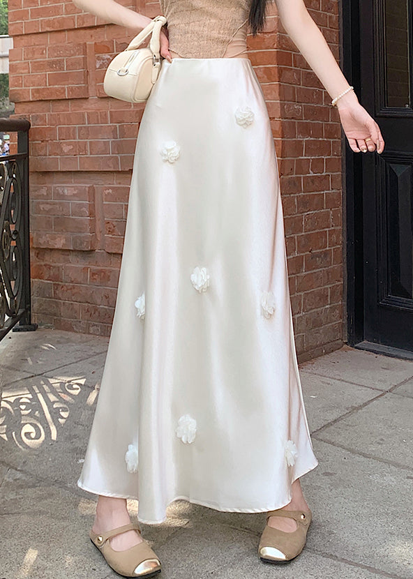 Design Skirts Beige Original Silk Waist Summer High