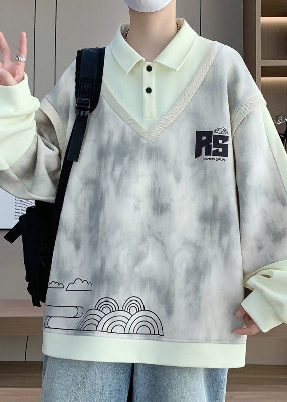 Patchwork Peter Beige Mens Sweatshirt Cotton Pan Two False Pieces