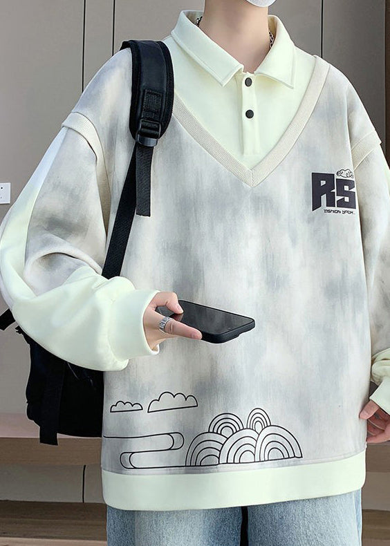 Patchwork Peter Beige Mens Sweatshirt Cotton Pan Two False Pieces