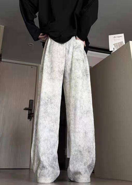 Pants Lace Beige Up Cotton Dye Tie Men Wide Leg Pockets